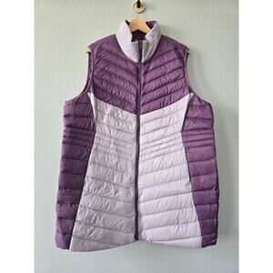 Lands' End Colorblock Down Puffer Vest 1X Purple Lightweight Warm Cozy Gorpcore